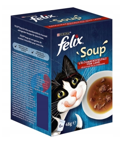 Felix Soup - karma mokra, zupka dla kota - Wiejskie smaki 6 x 48 g