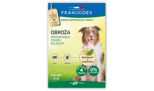FRANCODEX - Obroża odstraszająca przeciwko pchłom i kleszczom  75 cm - dla dużych psów - powyżej 20 kg