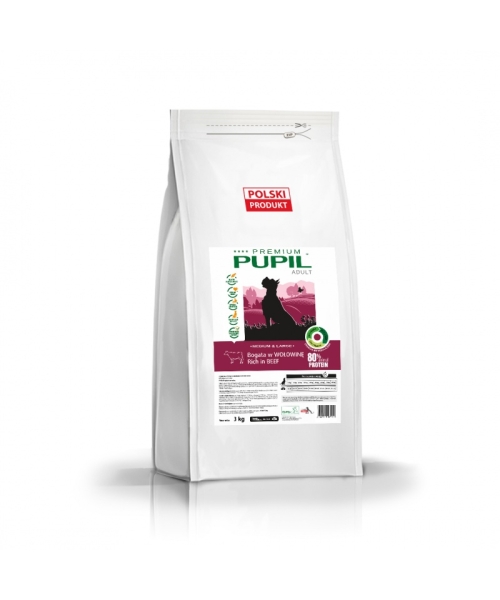 PUPIL Premium Adult Medium & Large bogata w wołowinę 3 kg (karma dla psa)