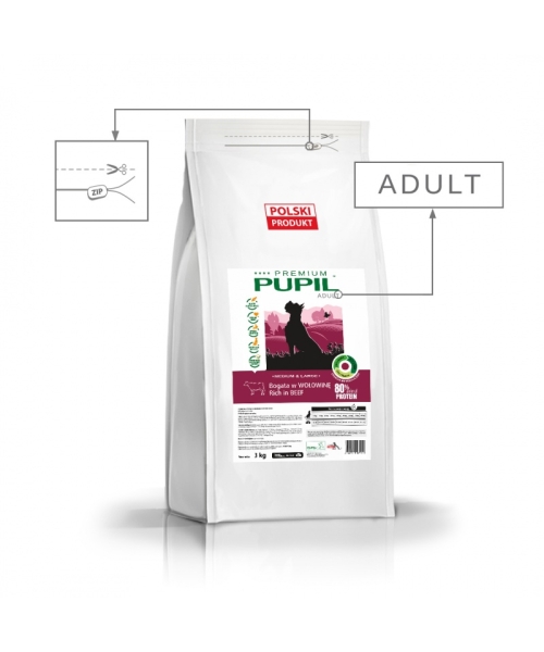 PUPIL Premium Adult Medium & Large bogata w wołowinę 3 kg (karma dla psa)